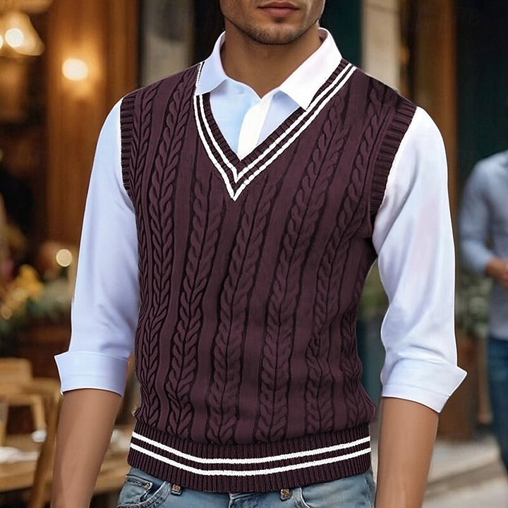 Chaleco de punto trenzado con cuello de pico para hombre