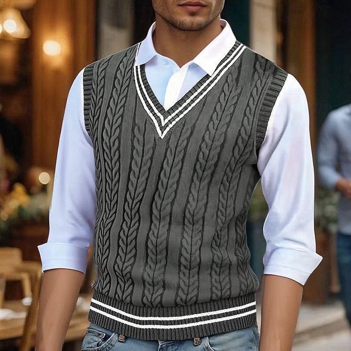 Chaleco de punto trenzado con cuello de pico para hombre