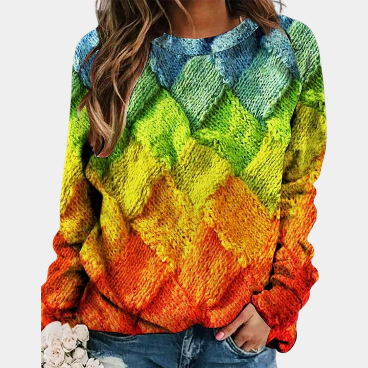 Suéter de punto con diseño de rombos en bloques de color para mujer