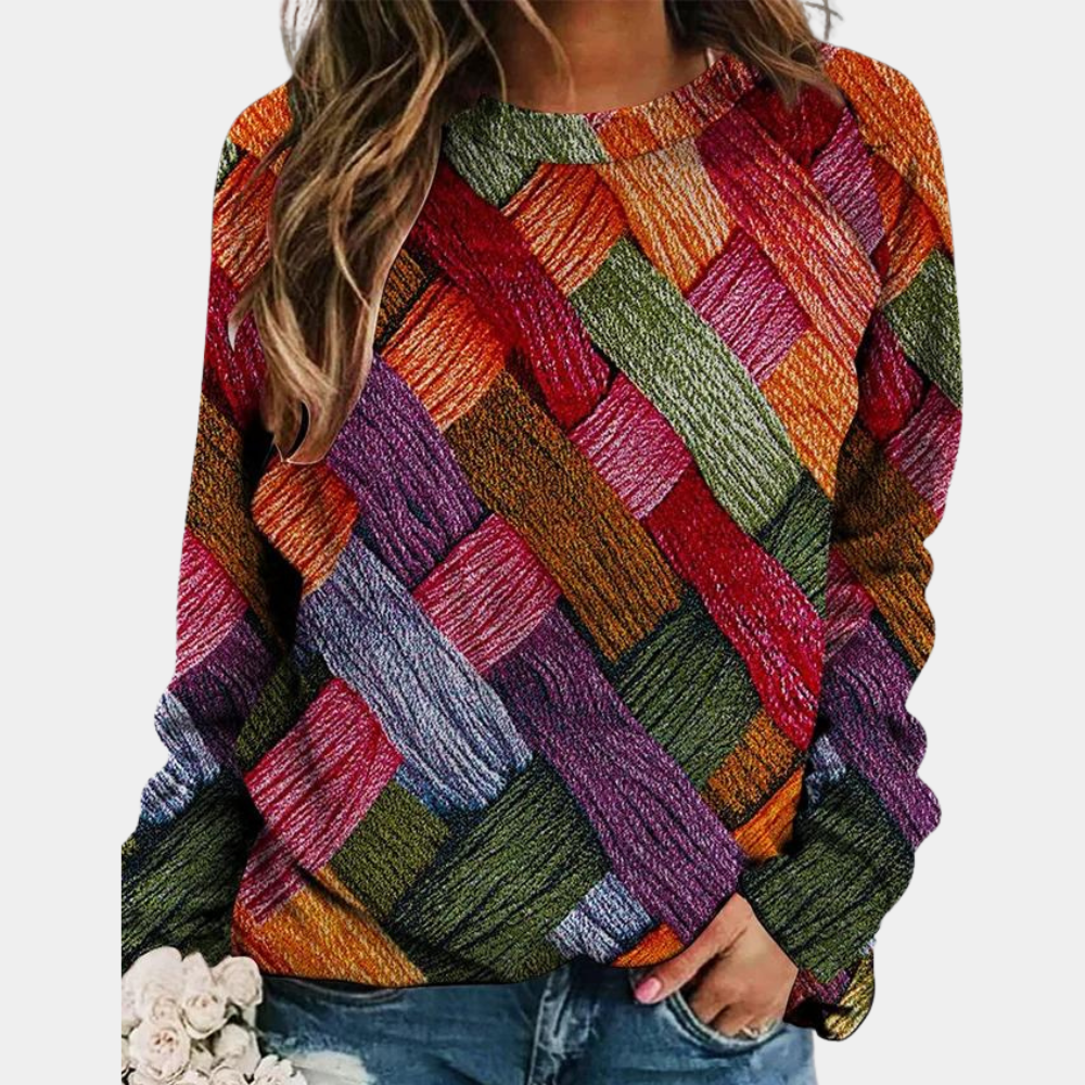 Suéter de punto con diseño de rombos en bloques de color para mujer