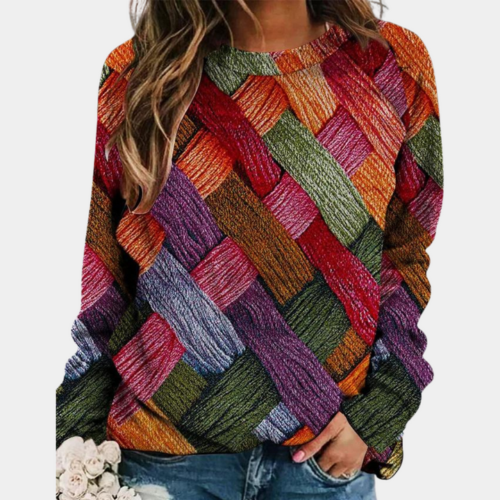 Suéter de punto con diseño de rombos en bloques de color para mujer