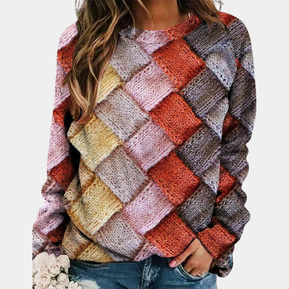 Suéter de punto con diseño de rombos en bloques de color para mujer