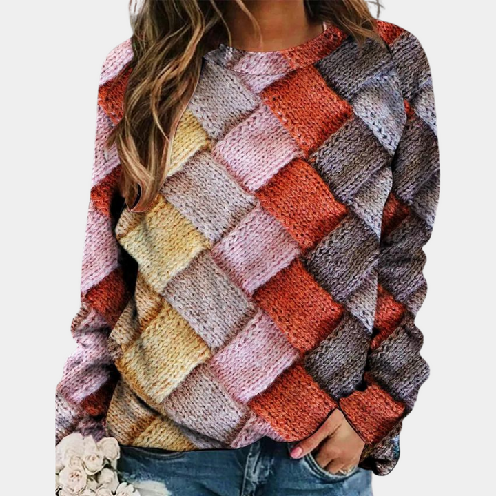 Suéter de punto con diseño de rombos en bloques de color para mujer
