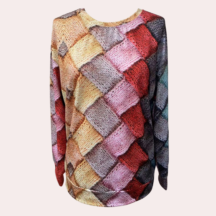 Suéter de punto con diseño de rombos en bloques de color para mujer