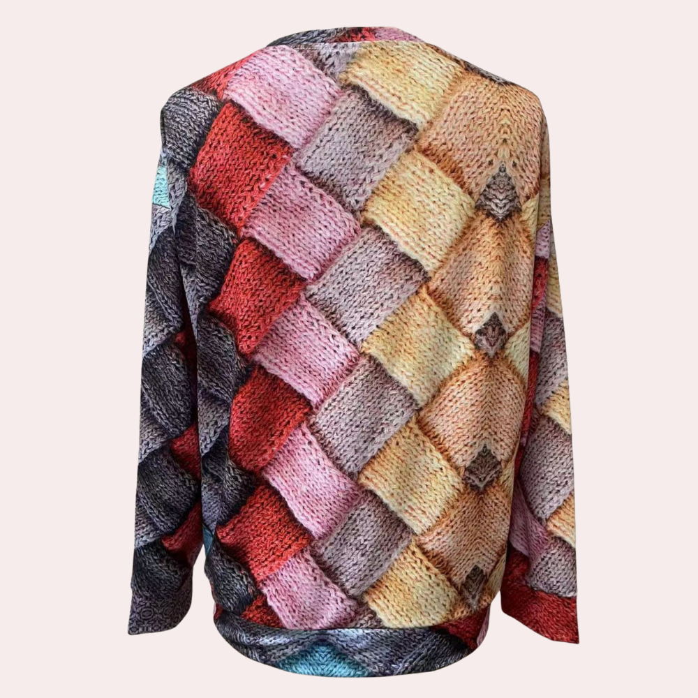 Suéter de punto con diseño de rombos en bloques de color para mujer