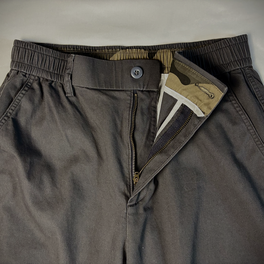 Men's Elastic Waist Canvas Pants with Rear Flap Pockets-MODAUTLET