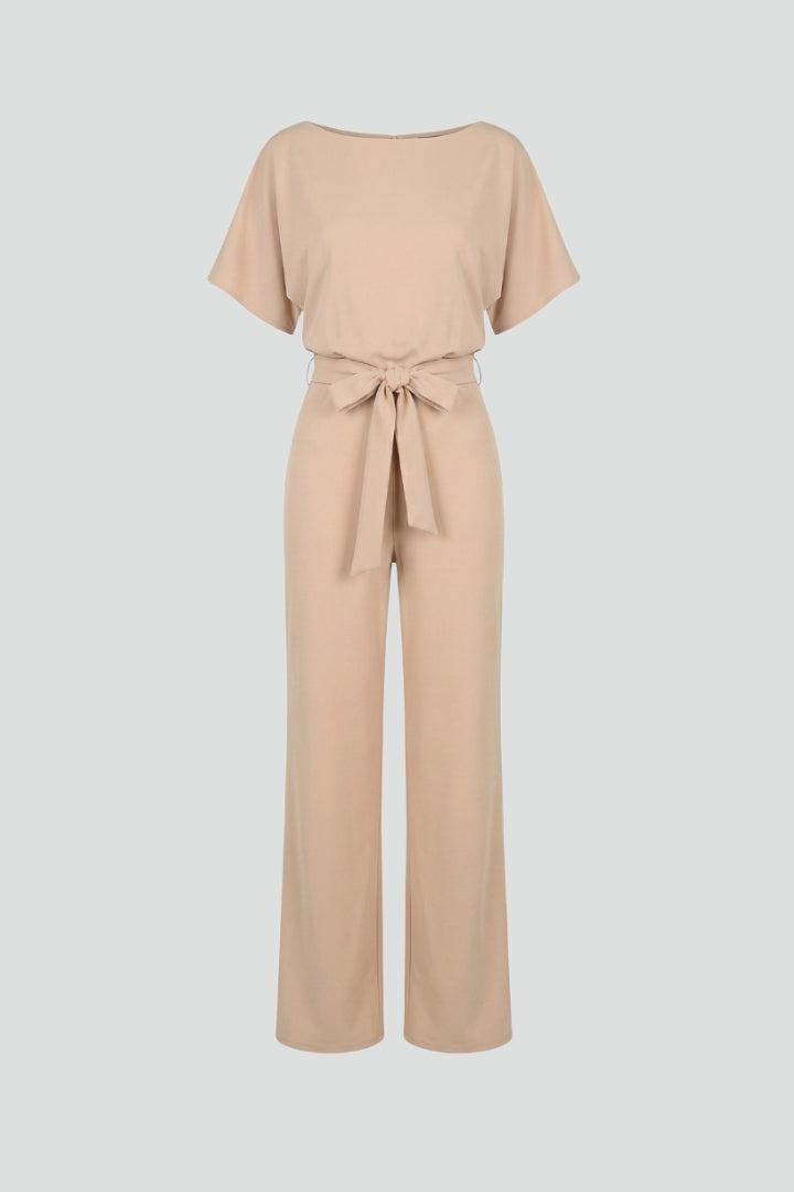 Oona | Kortærmet jumpsuit til kvinder med brede ben og bælte-look