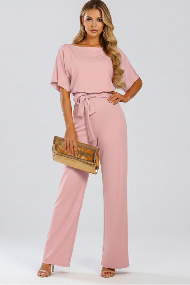 Oona | Kortærmet jumpsuit til kvinder med brede ben og bælte-look