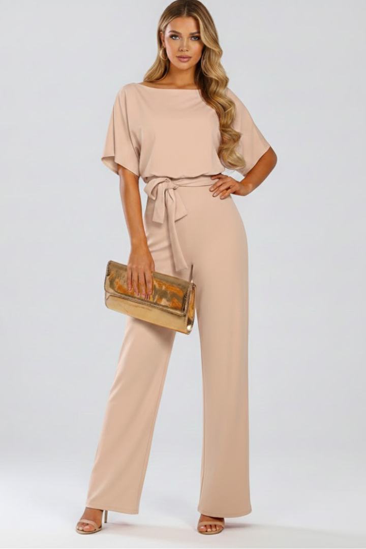 Oona | Kortærmet jumpsuit til kvinder med brede ben og bælte-look