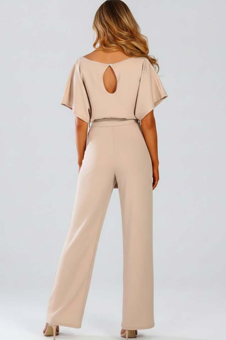 Oona | Kortærmet jumpsuit til kvinder med brede ben og bælte-look