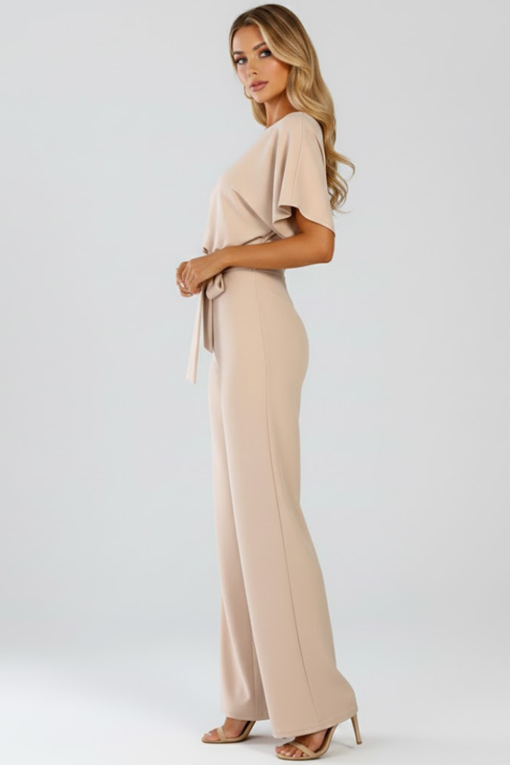Oona | Kortærmet jumpsuit til kvinder med brede ben og bælte-look