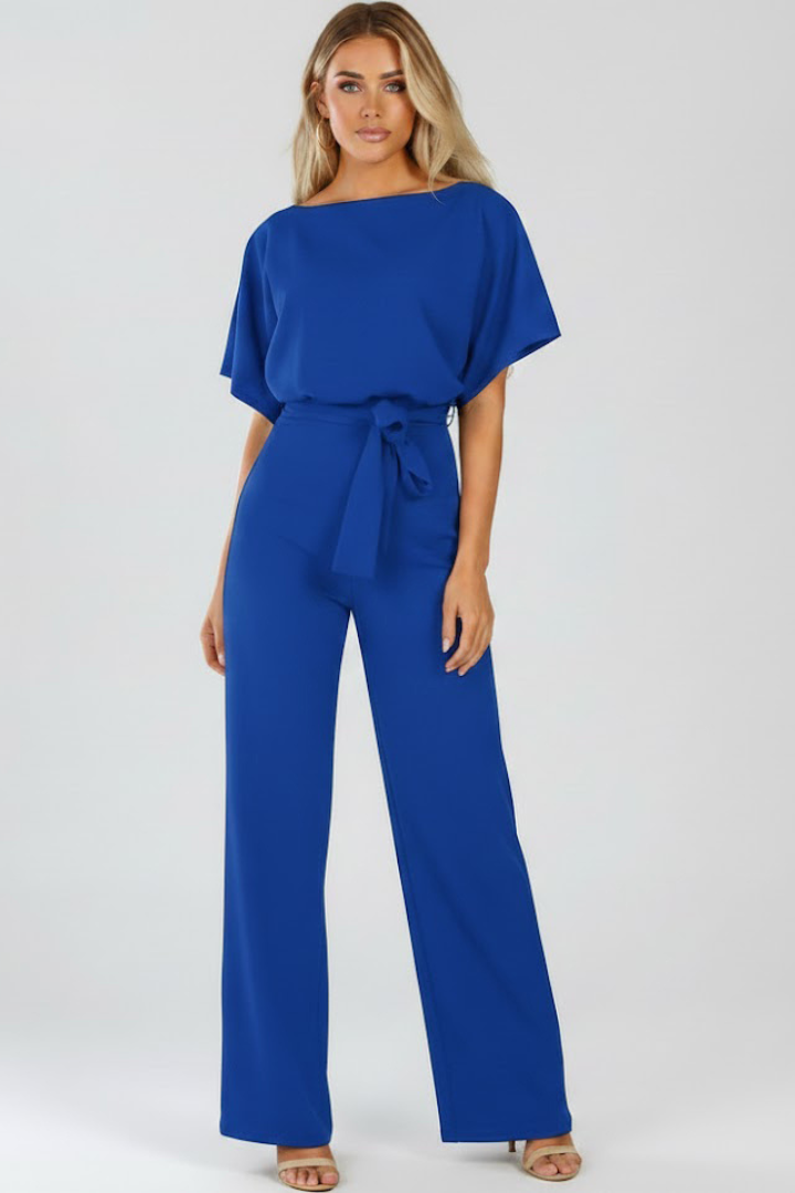 Oona | Kortærmet jumpsuit til kvinder med brede ben og bælte-look