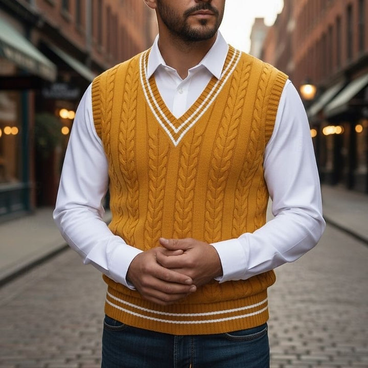 Chaleco de punto trenzado con cuello de pico para hombre