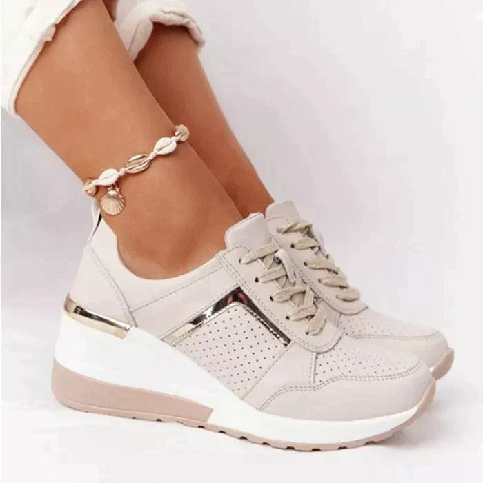Orthopedic Sneakers for Women White Leather Comfort Shoes Beige