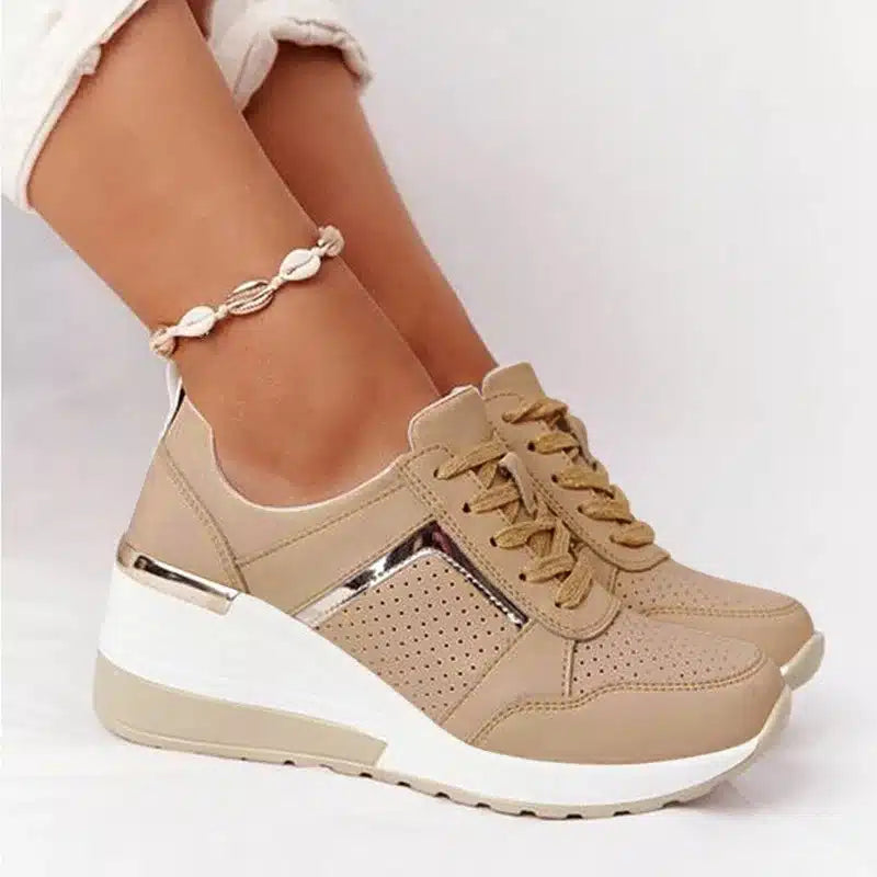 Orthopedic Sneakers for Women White Leather Comfort Shoes Khaki