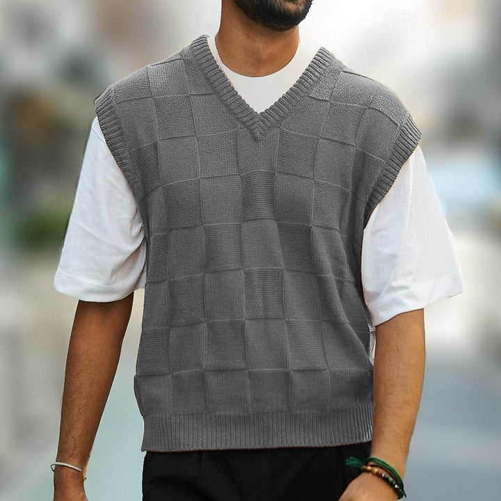 Colete de malha com decote em V e textura para homem
