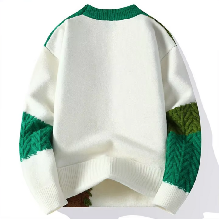 Suéter de punto para hombre con cuello redondo, diseño de bloques de color y paneles de punto texturizado