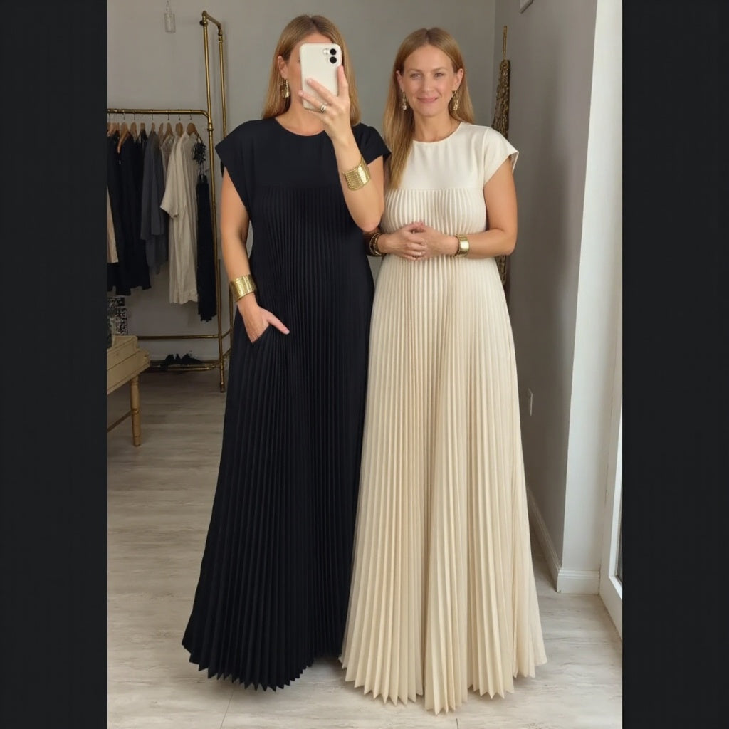 Women's Flowy Pleated Maxi Dress for Cocktail Events