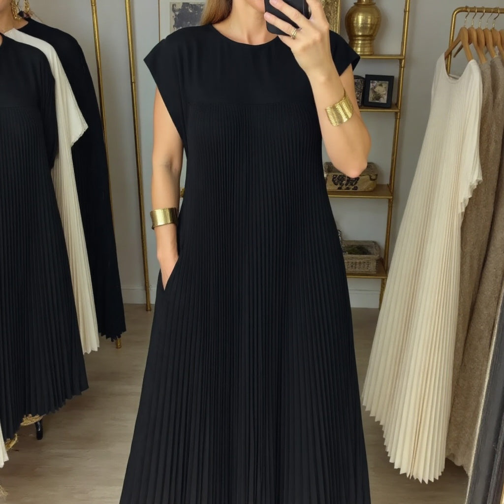 Women's Flowy Pleated Maxi Dress for Cocktail Events