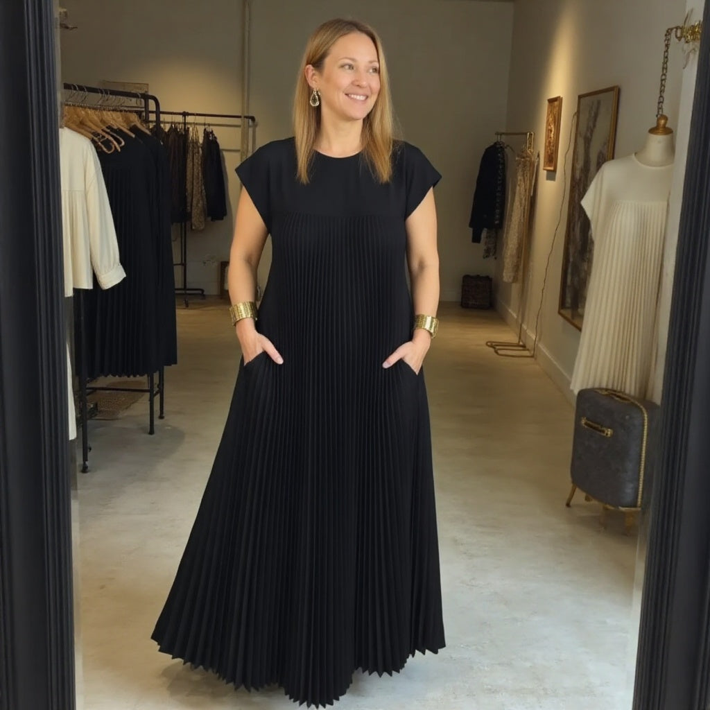 Women's Flowy Pleated Maxi Dress for Cocktail Events