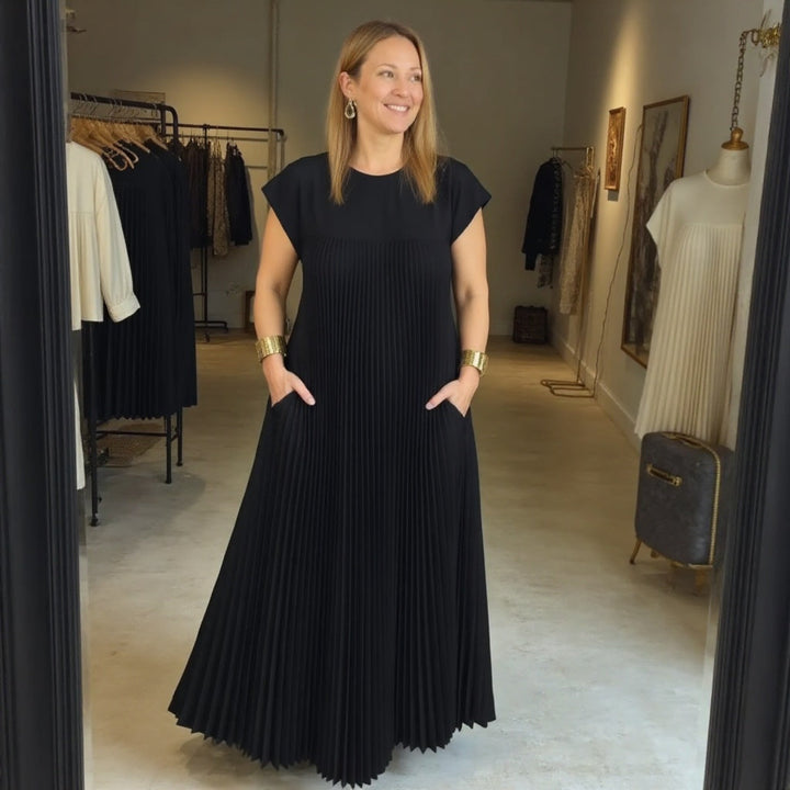 Women's Flowy Pleated Maxi Dress for Cocktail Events