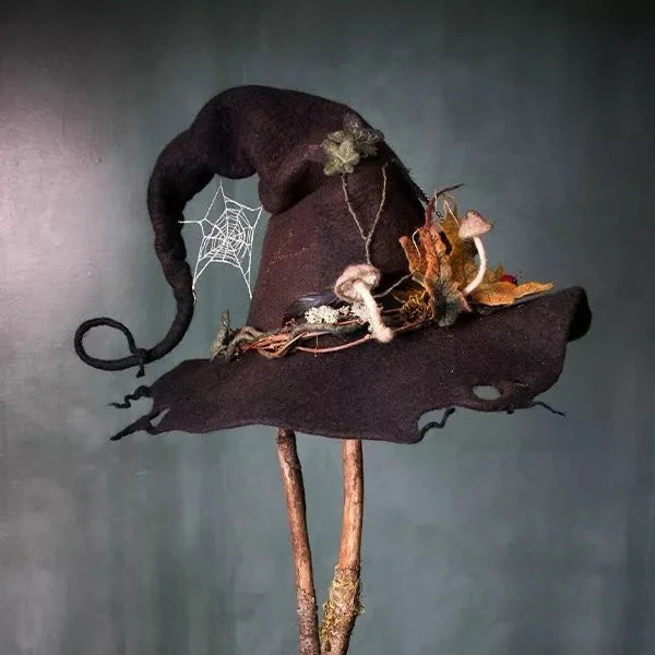Halloween's Witch Hat with Merino Wool and Silk Accents