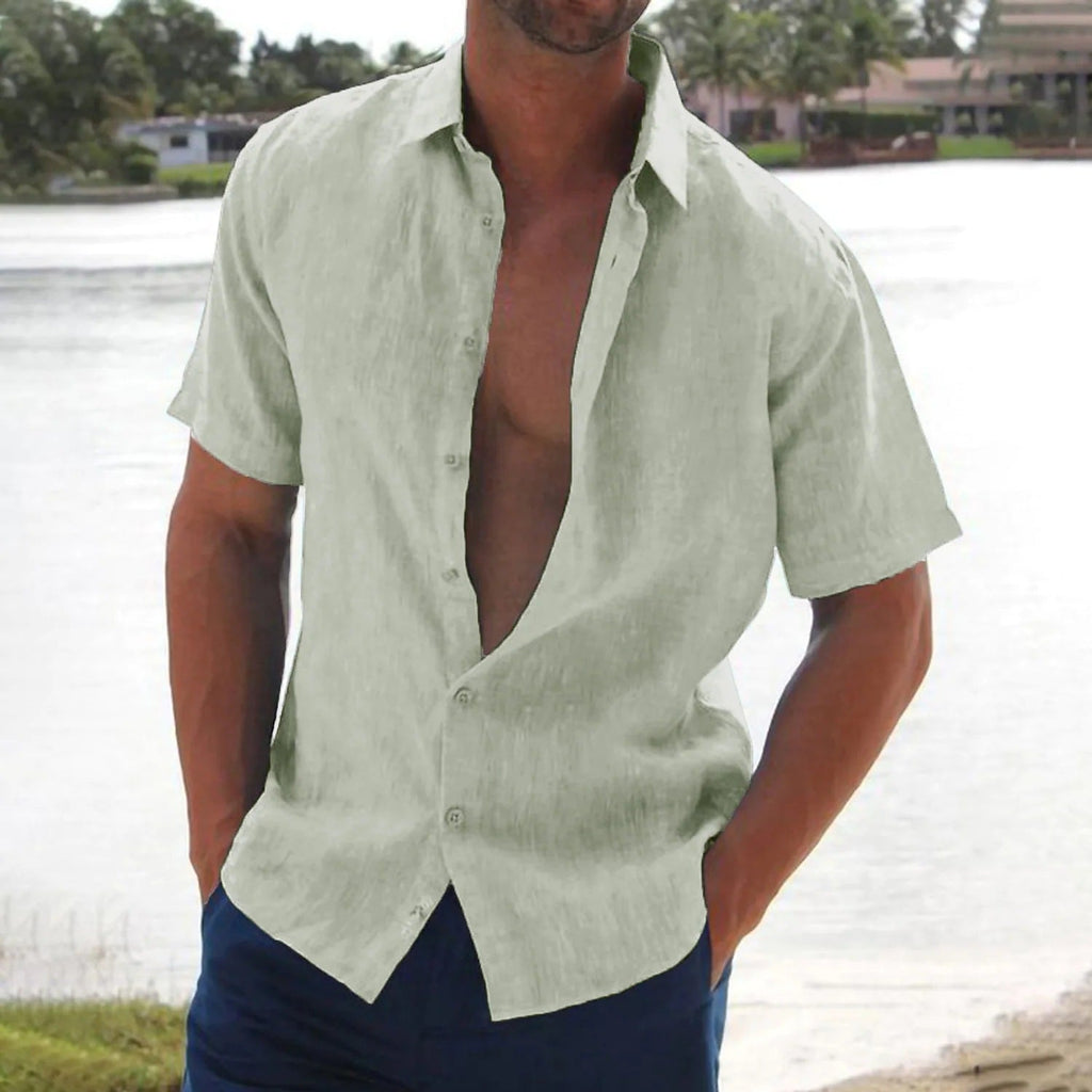 Men's Lightweight Short Sleeve Linen Shirt Light green