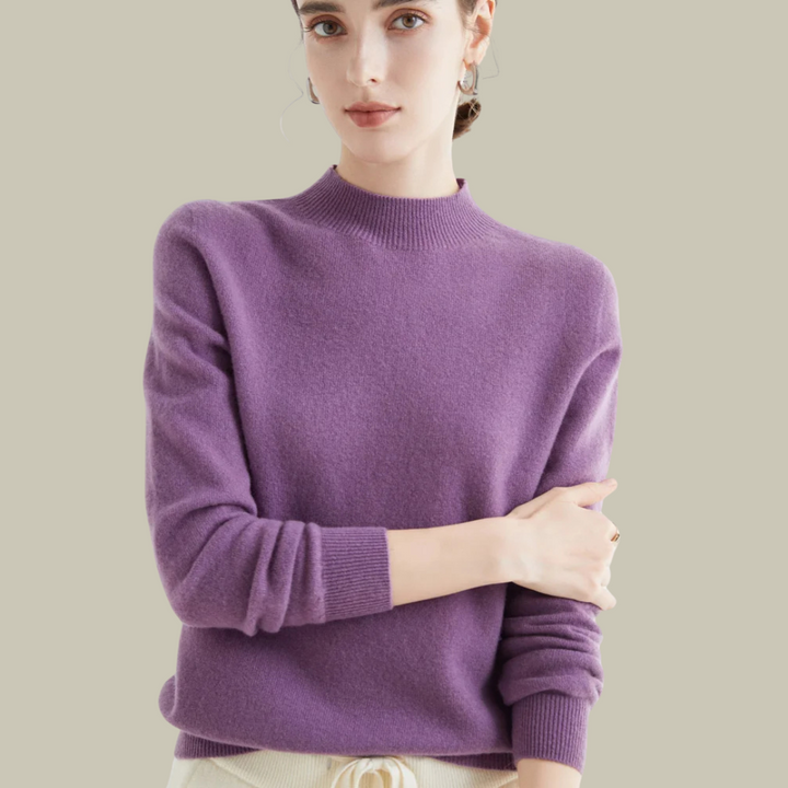 Women's Classic Mock Neck Wool Blend Sweater