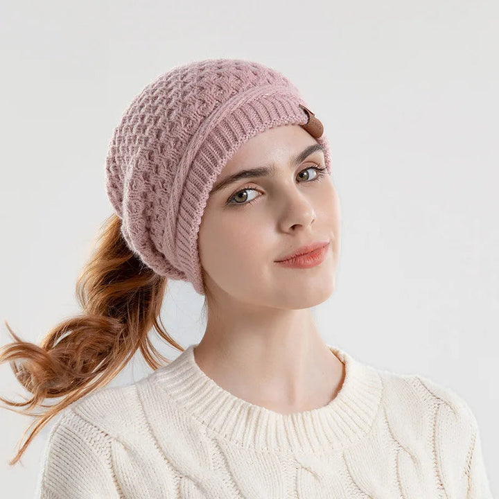 Slouchy Textured Knit Ponytail Beanie for Women – Cozy Casual Comfort-MODAUTLET