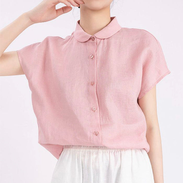 Chemise en lin à manches courtes pour femme