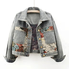 Floral Denim Jacket for Women Light Blue