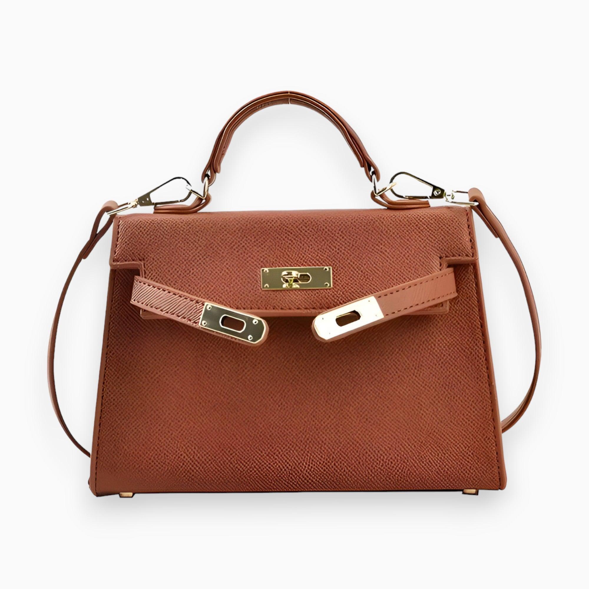 Elegant Compact Leather Handbag Brown