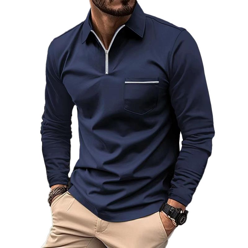 Polo de manga larga para hombre con cierre de cremallera
