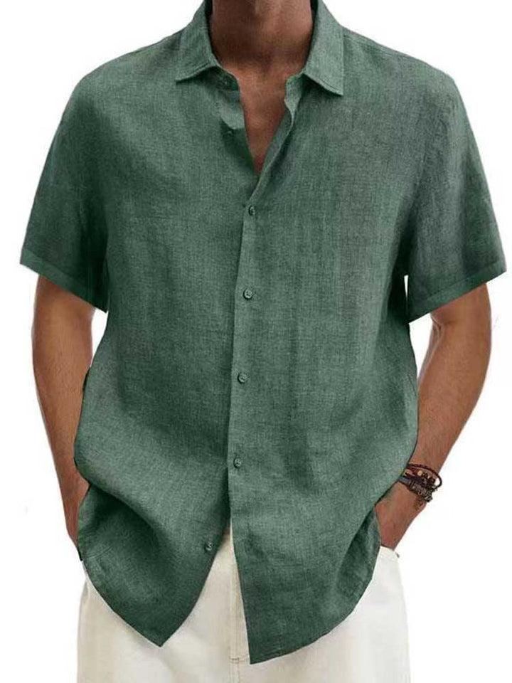 Camicia casual da uomo in lino a maniche corte