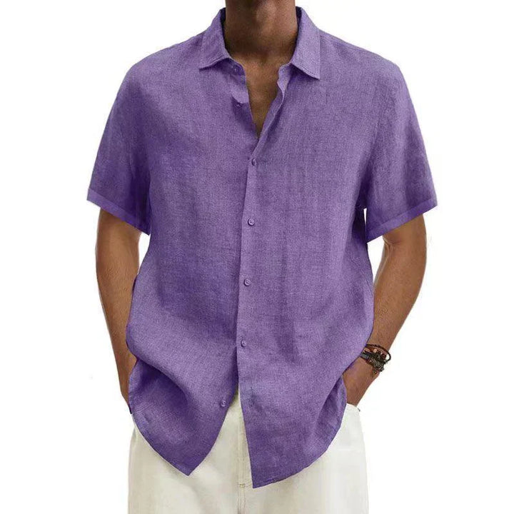 Camicia casual da uomo in lino a maniche corte