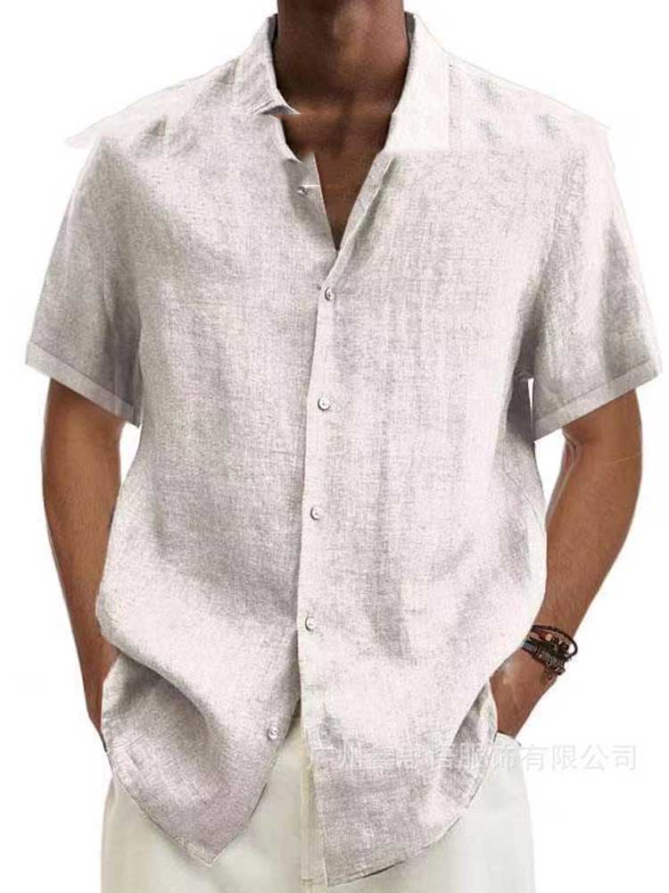 Camicia casual da uomo in lino a maniche corte