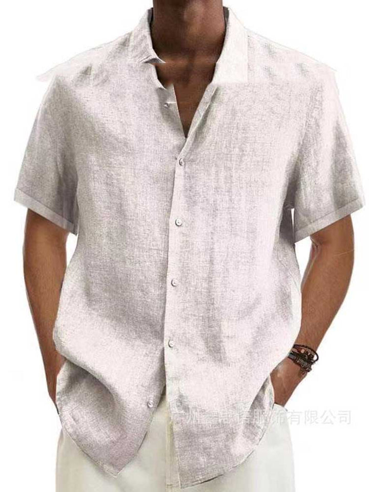 Camicia casual da uomo in lino a maniche corte