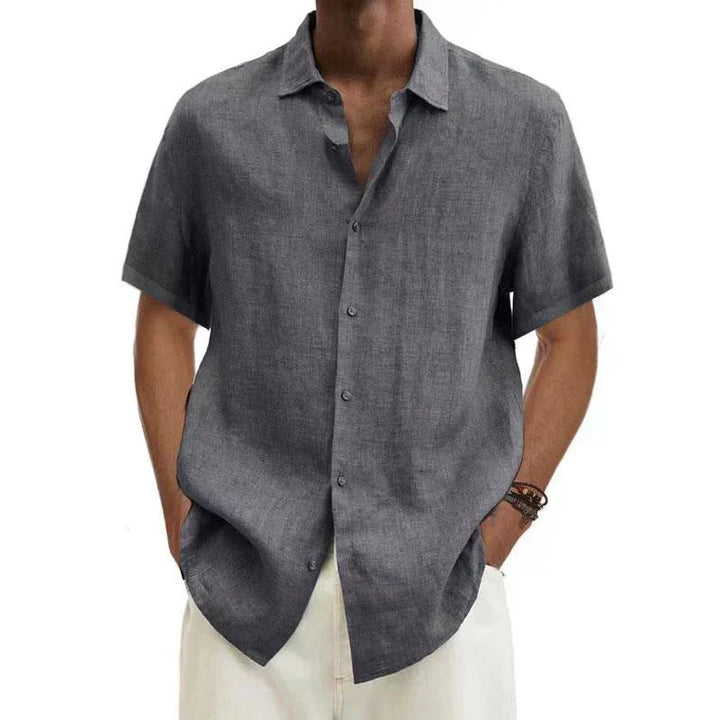 Camicia casual da uomo in lino a maniche corte