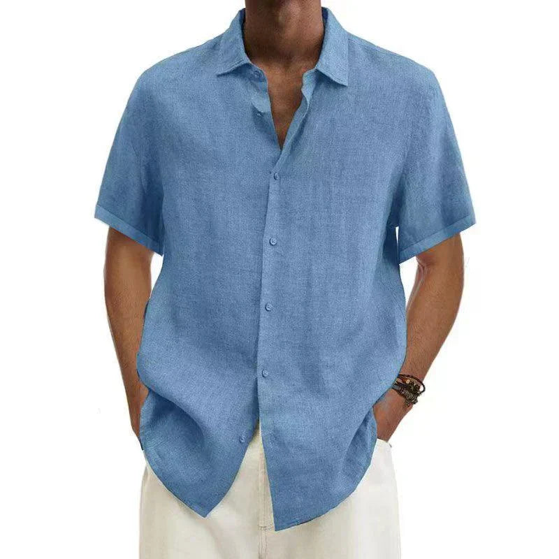 Camicia casual da uomo in lino a maniche corte