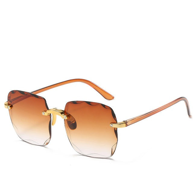 Trendy Rimless Square Sunglasses Brown