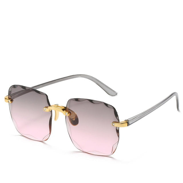 Trendy Rimless Square Sunglasses Gray Pink