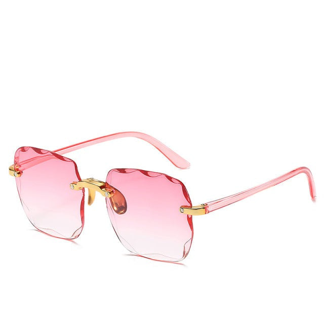 Trendy Rimless Square Sunglasses Rose