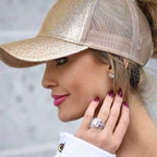 High Ponytail Baseball Cap For Women Outdoor Sun Protection Glitter gold