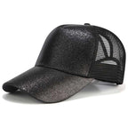 High Ponytail Baseball Cap For Women Outdoor Sun Protection Glitter black
