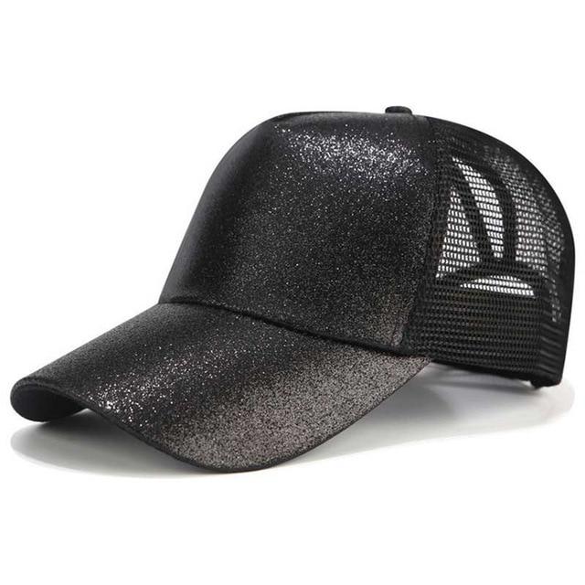 High Ponytail Baseball Cap For Women Outdoor Sun Protection Glitter black