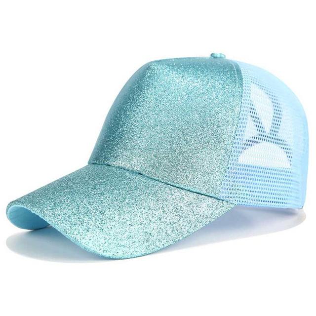 High Ponytail Baseball Cap For Women Outdoor Sun Protection Glitter blue