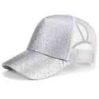 High Ponytail Baseball Cap For Women Outdoor Sun Protection Glitter Silver