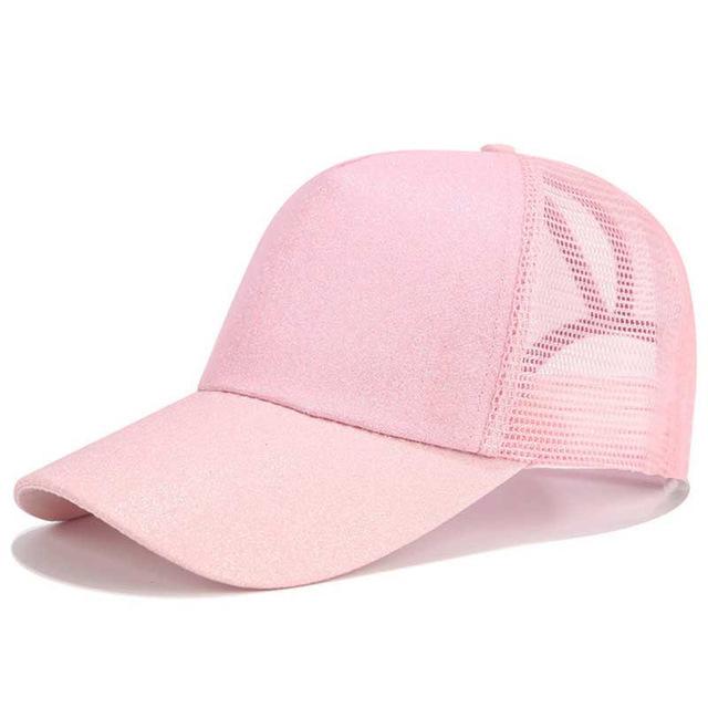 High Ponytail Baseball Cap For Women Outdoor Sun Protection Glitter roze