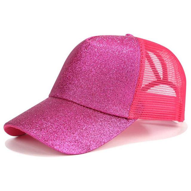 High Ponytail Baseball Cap For Women Outdoor Sun Protection Glitter Hot pink