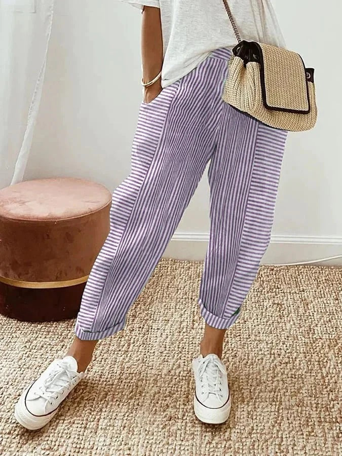 Striped Pants For Everyday Wear Comfortable And Stylish Violet